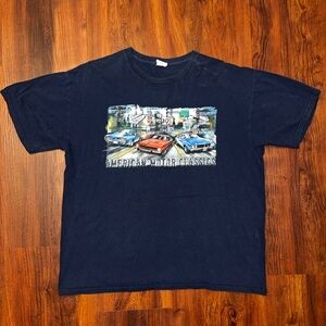 Gildan Navy Blue Men's Shirt with Car Graphic